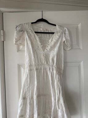 LoveShackFancy White Embroidered V-Neck Mini Dress